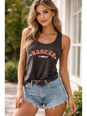 Nascar Girl Black Logo Tank Top Size XL Motorcycle Biker Gothic Y2K 90s Casual